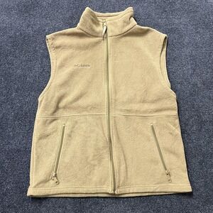 Columbia Fleece Vest Mens Medium Tan Full Zip Mock‎ Neck Outdoor Hiking Casual